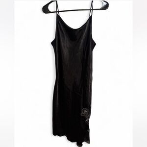 Sophia Delicates Black Satin Vintage Slip Dress - Nightgown embroidery